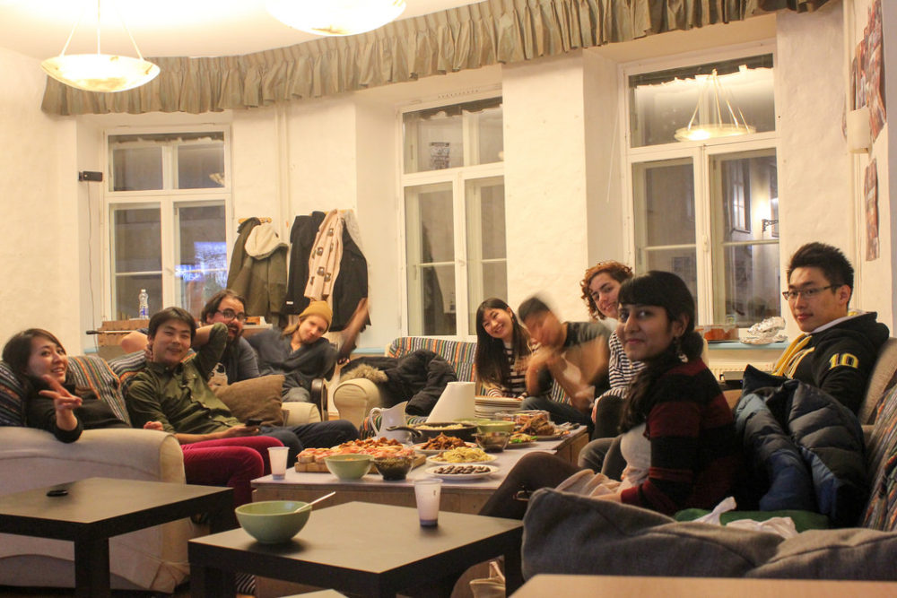 Cena de Nochebuena de 2015 en el hostal Tallinn Backpackers.